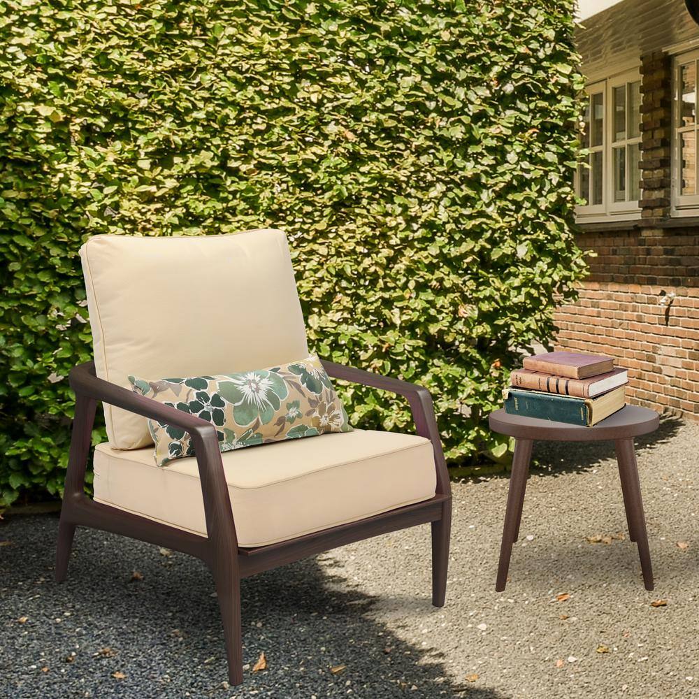 Beige Outdoor Deep Seat Cushion Set with Floral Pillows