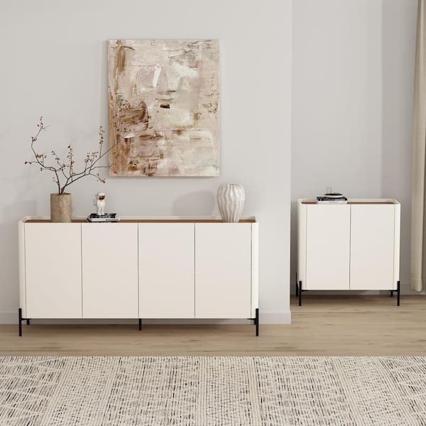 Manhattan Comfort Abbey Modern Maple and Off White Composite Wood 66.9 in. Sideboard with 31.5 in. Accent Cabinet