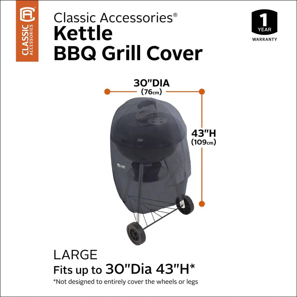 Black Water-Resistant Outdoor Grill Cover with Charcoal Chimney