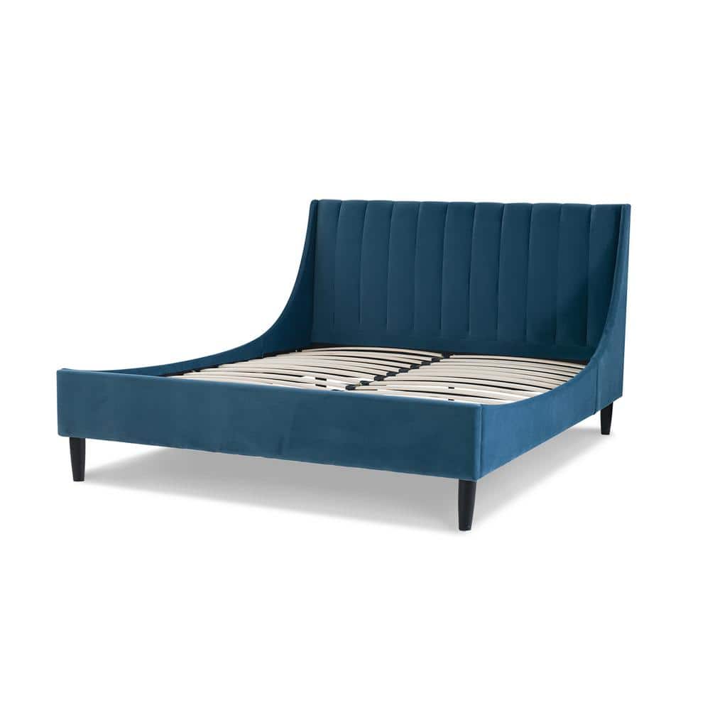 Aspen Teal Velvet Upholstered Queen Platform Bed with Tufted Headboard