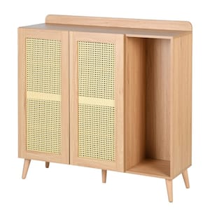 43.3 in. W x 13.8 in. D x 43.3 in. H Beige Oak Wood Linen Cabinet with 2 Doors and 4 Shelves