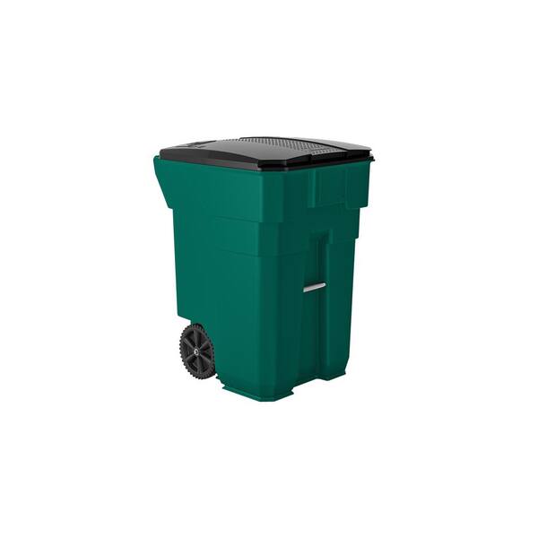 Suncast Commercial 96 Gal. Green Plastic Curbside Commercial Trash Can with Wheels and Attached Lid