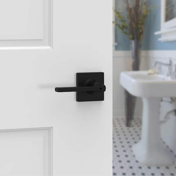 Casey Matte Black Bedroom Bathroom Door Handle Featuring Microban with Lock (4-Pack)