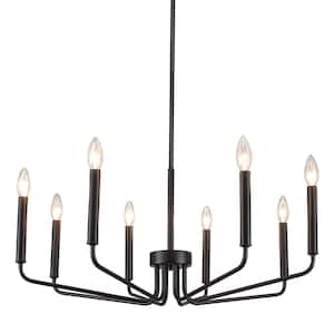 8-Light Black Rustic Simple Chandelier for Kitchen Island with No Bulbs Included
