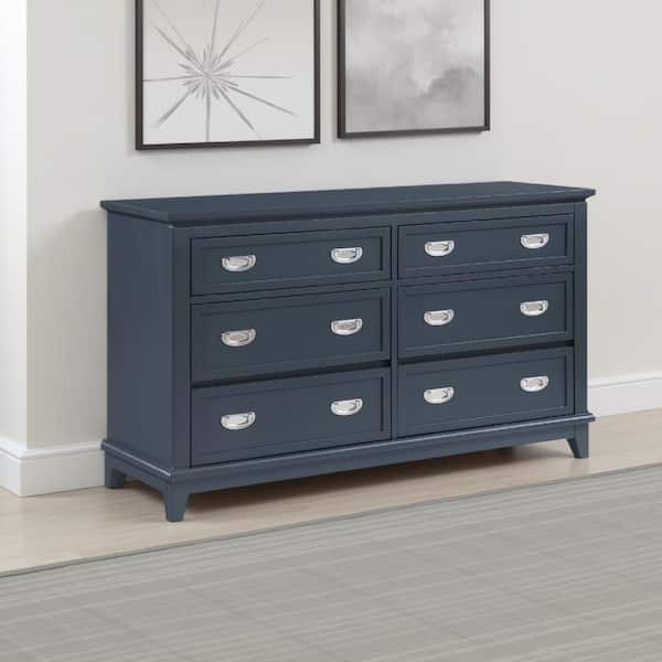 Sely Navy Blue and Nickel Silver 6 Drawer 17 in. Dresser without Mirror