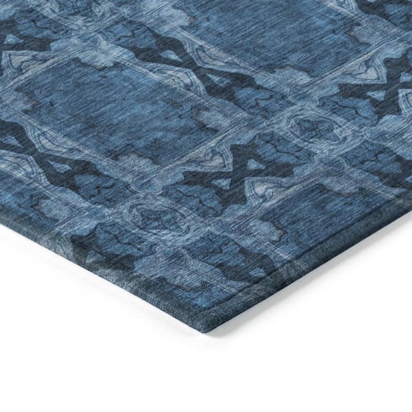 Navy and Gray 2 ft. x 3 ft. Woven Floral;Medallion Rectangle Indoor/Outdoor Area Rug
