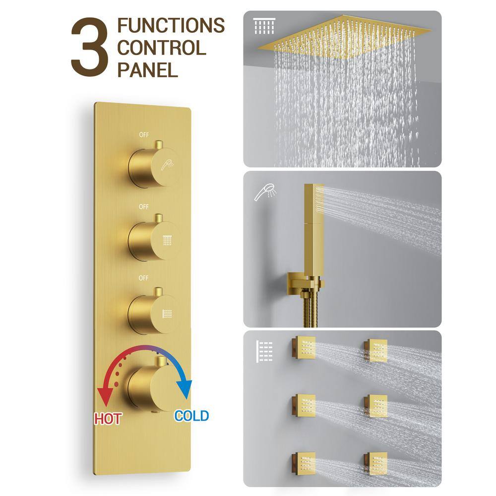 Brushed Nickel LED Rain Shower System with Handheld Spray and Massage Jets