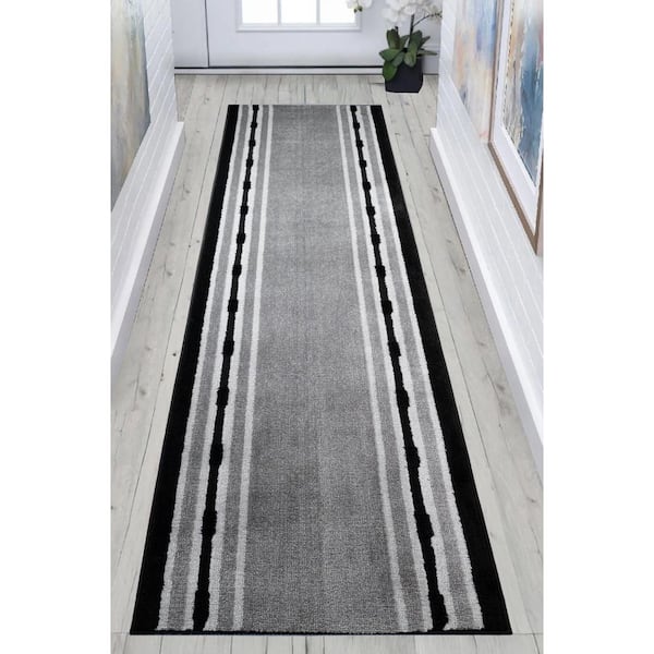 Custom Size Runner Rug Dot Border Black-Gray 26 in. W x 96 in. L Stair Runner (17.33 sq. ft.)