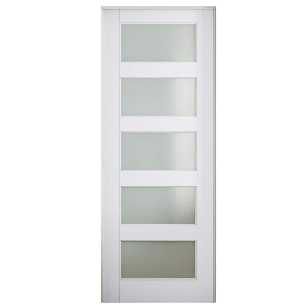 ARK DESIGN 36 in. x 80 in. 5-Lite Frosted Glass Right Handed White MDF ...