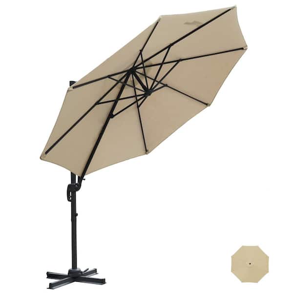 Amucolo 10 ft. Offset Cantilever Umbrella Patio Umbrella in Beige with 360-Degree Rotation, Cross Base and 5-Position Tilt