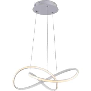 46-Watt Integrated LED White Chandelier Modern Geometric Creative Irregular Ring Design with Plastic Shade and Remote