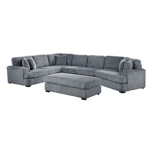 Lyndon 156 in. Straight Arm 5-Piece Corduroy Sectional Sofa in. Gray with Right Cuddler and Ottoman