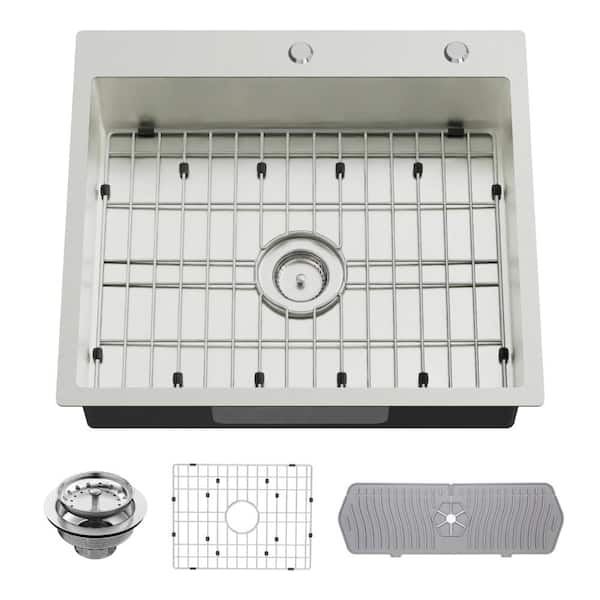 25 in. Drop In Single Bowl Low-Profile 6 in. Shallow Stainless Steel ADA-Accessible Kitchen Sink