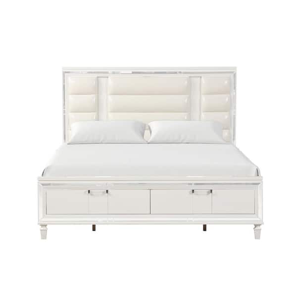 AndMakers Genoa White Wood Frame Queen Panel Bed