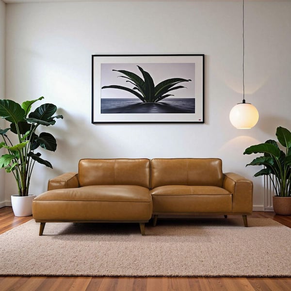 Noble House Zea 98 in. Leather Upholstery L-Shaped Left Sectional