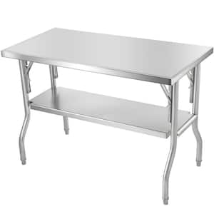 Folding Commercial Prep Table, 48 x 24 In. Heavy-Duty Stainless Steel Kitchen Prep Table with Undershelf, 300 lbs.