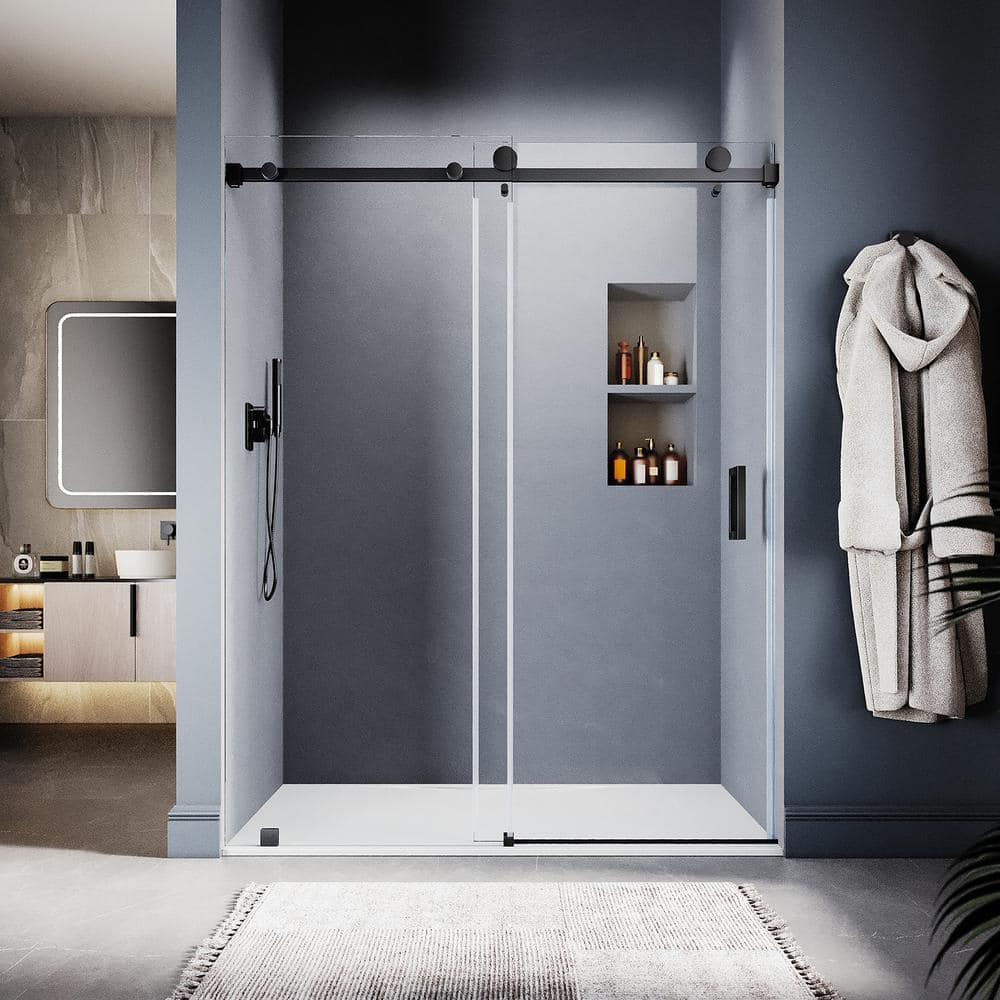 UNIKOO UKS05 56 to 60 in. W x 80 in. H Sliding Frameless Shower Door in ...