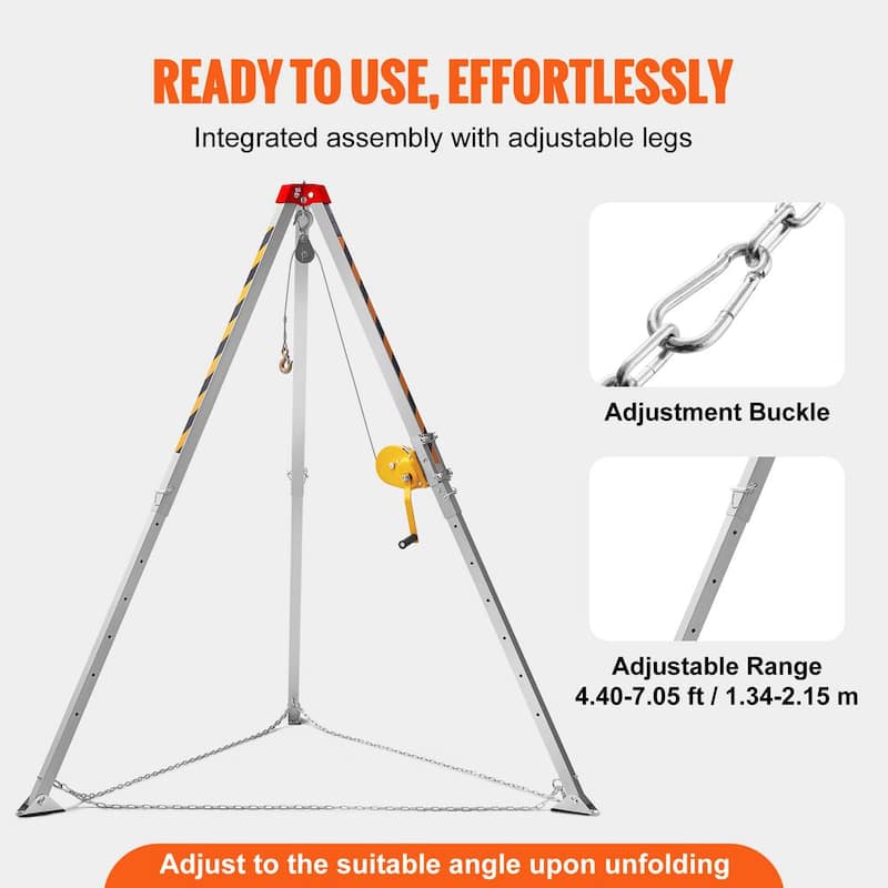 Confined Space Tripod Kit 1200 lbs. Winch Rescue Tripod w/7 ft. Leg, 98 ft. Cable, 33 ft. Fall Protection and Harness