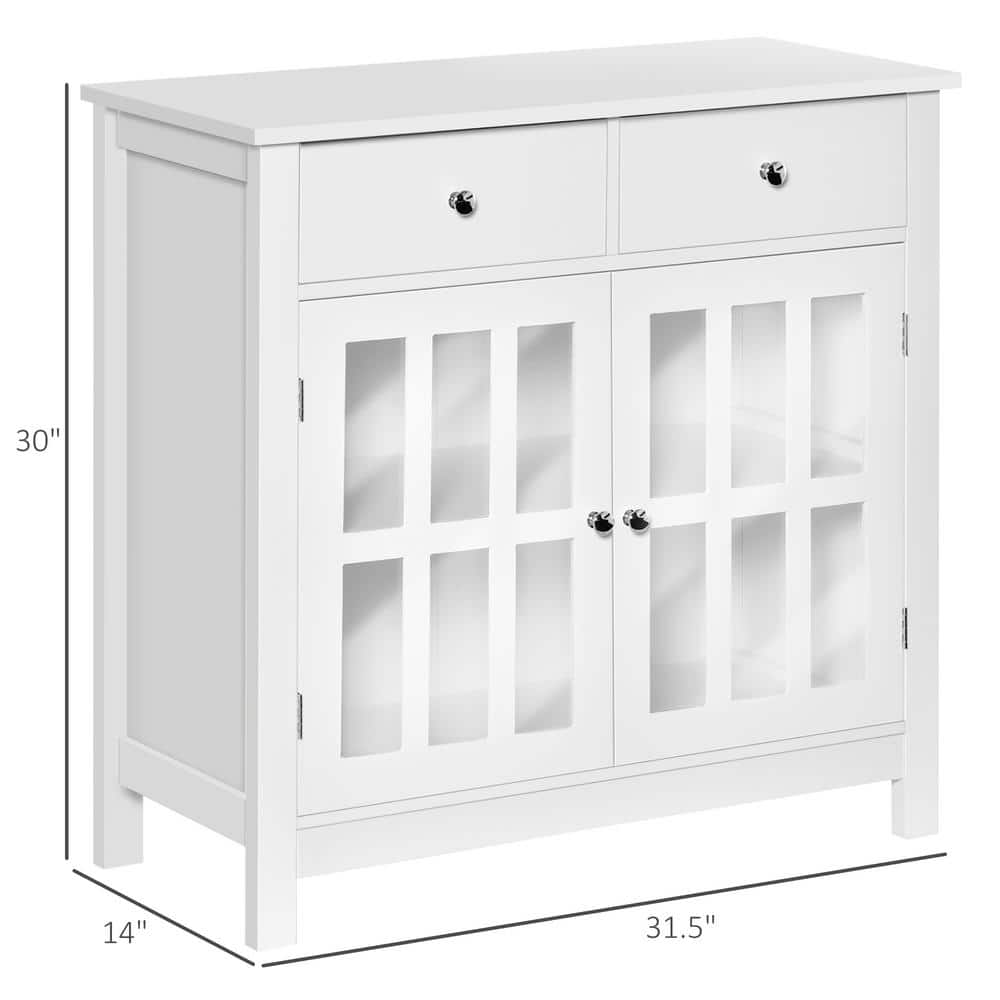 Modern White Sideboard Buffet with Glass Doors and Drawers