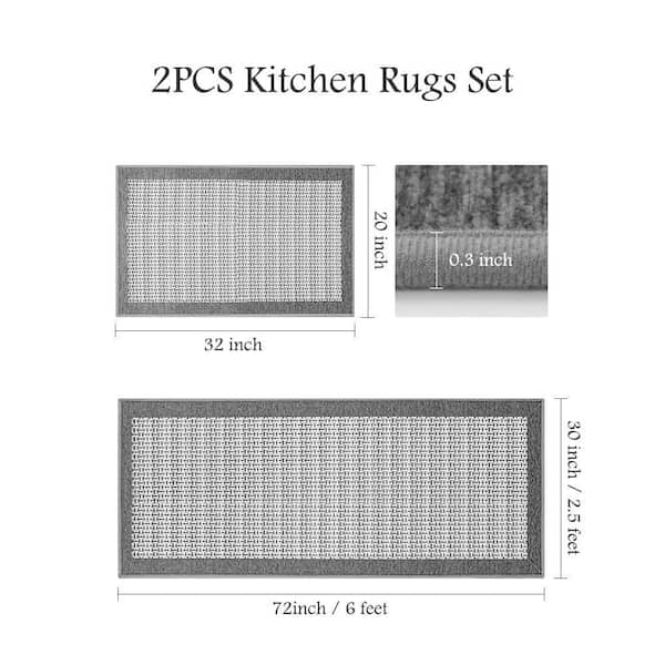 Grey 32 in. x 20 in. & 30 in. x 72 in. Non Slip, Washable