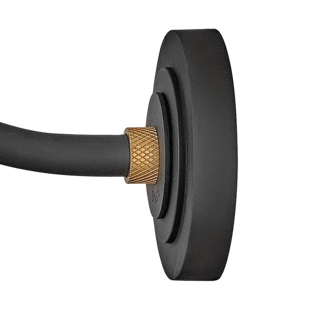 Textured Black 1-Light Outdoor Gooseneck Barn Sconce with Brass Details