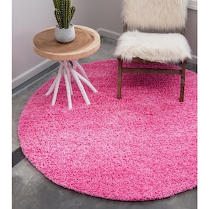Solid Shag Taffy Pink 6 ft. Round Area Rug
