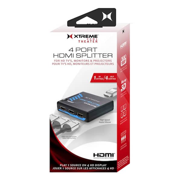XTREME 4 Port HDMI Splitter, Great for TV, Monitors, and