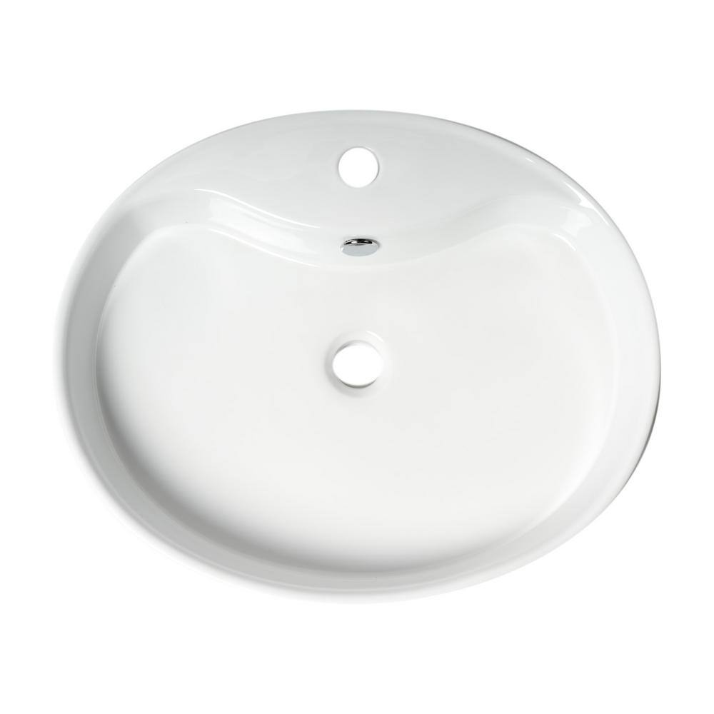 22" White Ceramic Oval Vessel Bathroom Sink
