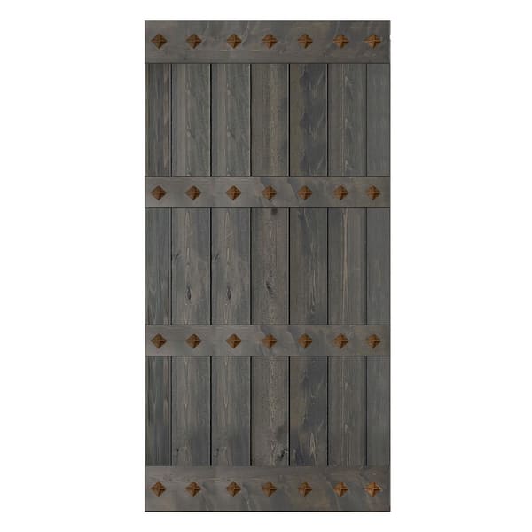 ISLIFE Mid-Century Style 42 in. x 84 in. Carbon Gray Finished Solid Wood Sliding Barn Door Slab - Hardware Track NOT Inlcuded
