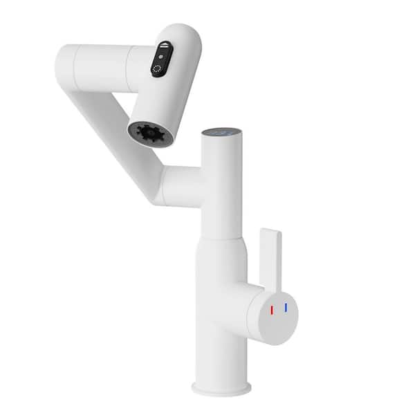 AIMADI Single Handle Single Hole Temperature Display Bathroom Faucet with Swivel Spout Brass Vanity Sink Taps in White