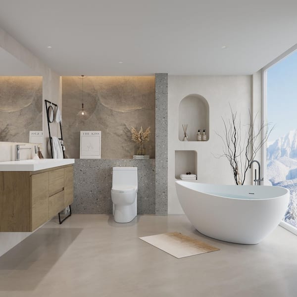 60 in. W Single Sink Floating Bath Vanity in Natural Oak with White Solid Surface Sink Top