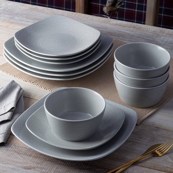Noritake Colorscapes Grey on Grey Swirl Porcelain 12 Piece Square