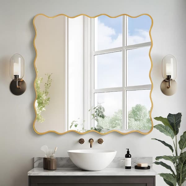 Hochwertiges 36 in. W x 36 in. H Rectangle Gold Aluminum Alloy Framed Wall Mirror Decorative Wall Mirror