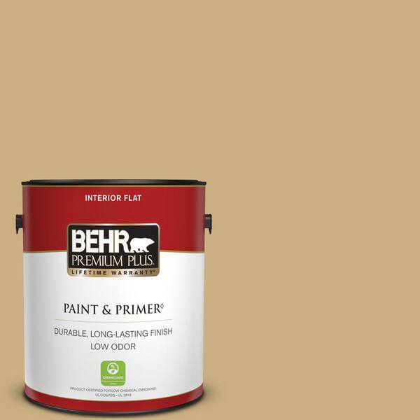 BEHR PREMIUM PLUS 1 gal. #S310-4 Perennial Gold Flat Low Odor Interior Paint & Primer