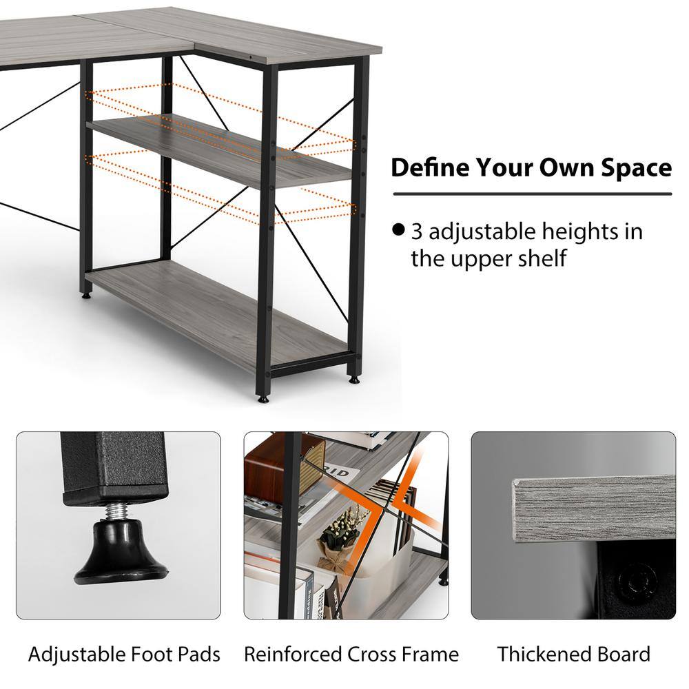 Gray 48'' L-Shaped Wood Computer Desk with Shelves