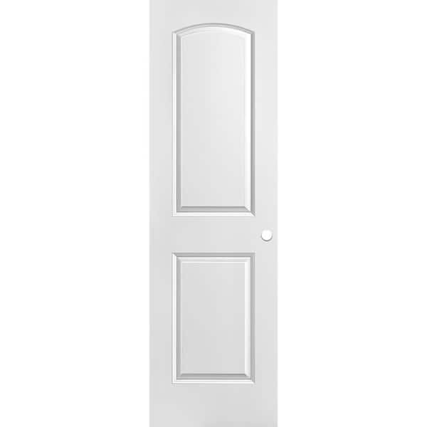 Masonite 24 in. x 80 in. 2 Panel Roman Primed Smooth Round Top Hollow Core Composite Interior Door Slab with Bore