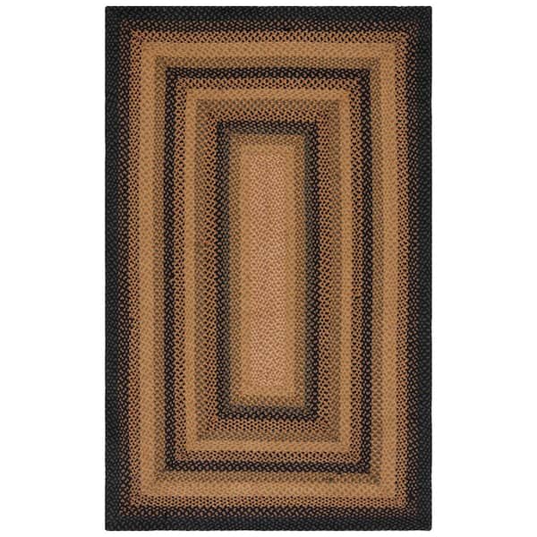 SAFAVIEH Braided Gold Sage Doormat 3 ft. x 5 ft. Striped Border Area Rug