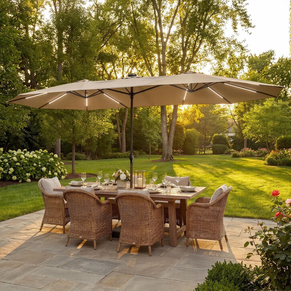 hampton bay 8 ft. square aluminum cantilever offset patio umbrella PURPLE LEAF Outdoor 8' x 8' Premium Sun Protection Beige Strap Wicker Patio Outdoor Table Size:1 3/8