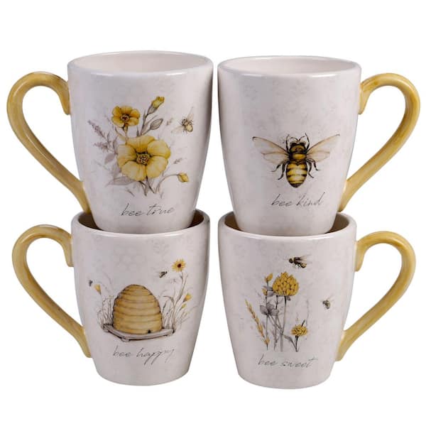 Certified International Bee Sweet 4-Piece Seasonal Multicolored Earthenware 22 oz. Mug Set (Service for 4)