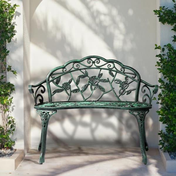 Karl home 38.5 in. Copper Green Aluminum Outdoor Bench K1G56000665
