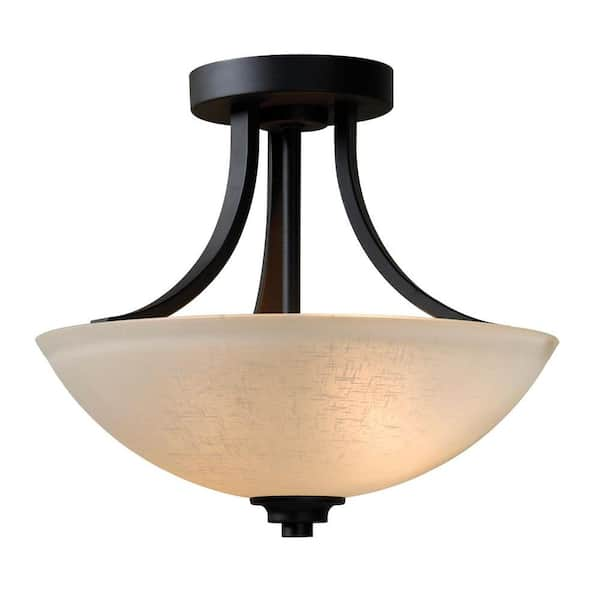 Unbranded Dynasty 2-Light Burnished Bronze Semi-Flush Mount Light with Amber Linen Glass Shade