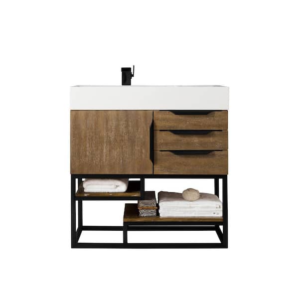 James Martin Vanities Columbia 35.5 in. W x 19 in. D x 36 in. H Single Bath Vanity in Latte Oak Composite Top in Glossy White