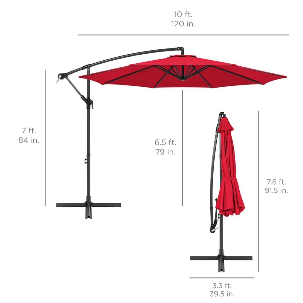 10ft Red Offset Hanging Patio Umbrella with Steel Frame