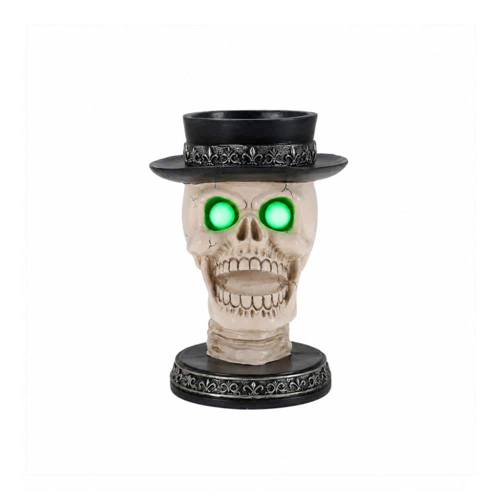 10.63 in. H Halloween Skull Candle Holder, Spooky Tabletop Decor with Glowing Green Eyes, Black Top Hat price history on PriceWatchPro