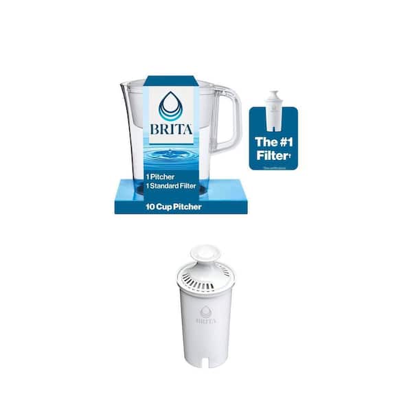 Tahoe 10-Cup White Water Filter Pitcher with 1-Standard Filter and Standard Replacement Filter, 1-Pack, BPA Free