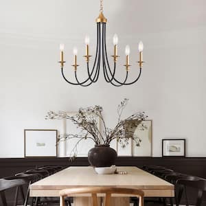 6-Light Black/Spray-painted Gold Farmhouse Antique Candlestick Dining Room Chandelier Fixture