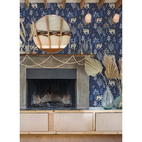 Navy Camel's Courtyard Matte Vinyl Peel and Stick Wallpaper