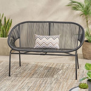 1-Piece Black Wicker Outdoor Patio Loveseat