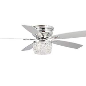 52 in. Modern Chrome Flush Mount Crystal Ceiling Fan with Light Kit and Remote Control
