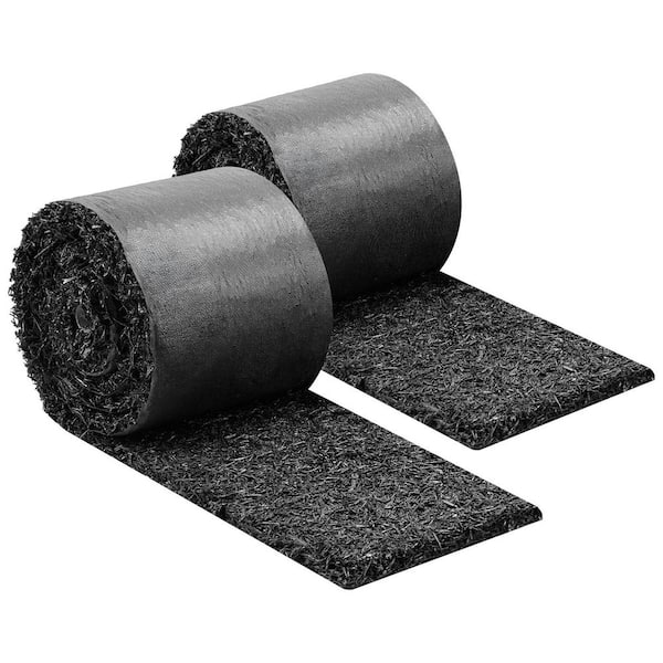 2 Rolls Rubber Mulch Mat, 140 x 4.5 in., 0.5 in. Thick Recycled Rubber Edging, Cuttable Flower Barrier with Stakes